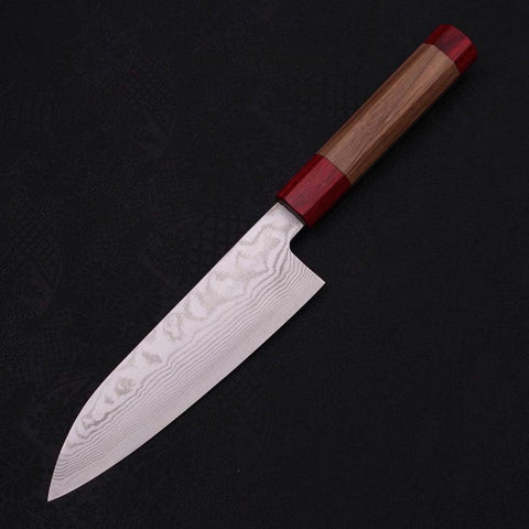 Santoku Silver Steel #3 Nickel Damascus Walnut Red Handle 165mm-Silver steel #3-Damascus-Japanese Handle-[Musashi]-[Japanese-Kitchen-Knives]