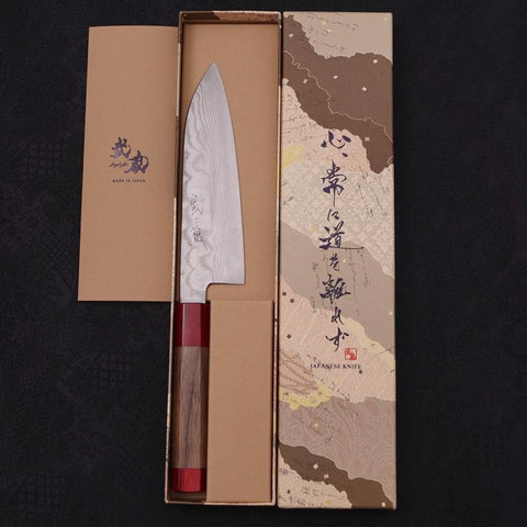 Santoku Silver Steel #3 Nickel Damascus Walnut Red Handle 165mm-Silver steel #3-Damascus-Japanese Handle-[Musashi]-[Japanese-Kitchen-Knives]