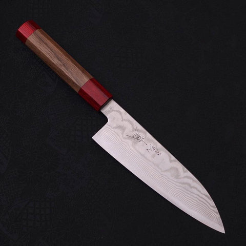 Santoku Silver Steel #3 Nickel Damascus Walnut Red Handle 165mm-Silver steel #3-Damascus-Japanese Handle-[Musashi]-[Japanese-Kitchen-Knives]