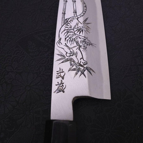 Santoku Single White steel #2 Kasumi Chokin Tiger Buffalo Ebony Handle 180mm-White steel #2-Kasumi-Japanese Handle-[Musashi]-[Japanese-Kitchen-Knives]