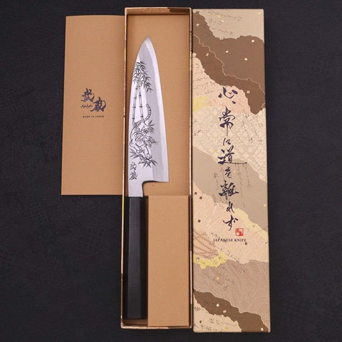 Santoku Single White steel #2 Kasumi Chokin Tiger Buffalo Ebony Handle 180mm-White steel #2-Kasumi-Japanese Handle-[Musashi]-[Japanese-Kitchen-Knives]