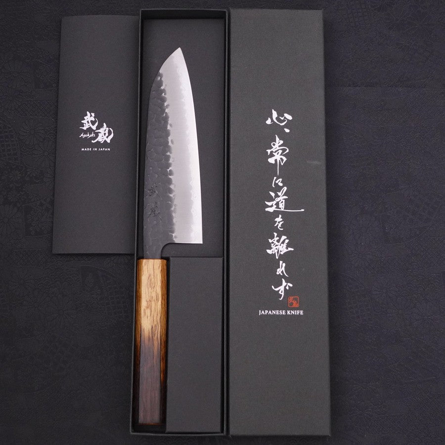 Santoku Stainless Clad Aogami-Super Kurouchi Tsuchime Yaki Urushi Handle 165mm-Aogami Super-Kurouchi-Japanese Handle-[Musashi]-[Japanese-Kitchen-Knives]