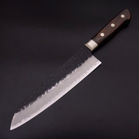 Santoku Stainless Clad Blue Super Kurouchi Tsuchime Western Handle 180mm-Blue Super-Kurouchi-Western Handle-[Musashi]-[Japanese-Kitchen-Knives]