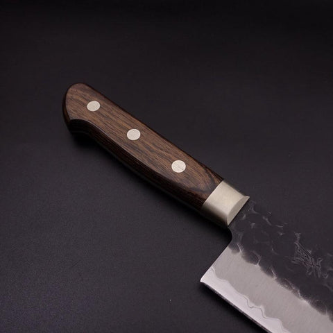 Santoku Stainless Clad Blue Super Kurouchi Tsuchime Western Handle 180mm-Blue Super-Kurouchi-Western Handle-[Musashi]-[Japanese-Kitchen-Knives]