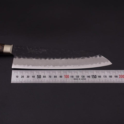 Santoku Stainless Clad Blue Super Kurouchi Tsuchime Western Handle 180mm-Blue Super-Kurouchi-Western Handle-[Musashi]-[Japanese-Kitchen-Knives]