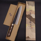 Santoku Stainless Clad Blue Super Kurouchi Tsuchime Western Handle 180mm-Blue Super-Kurouchi-Western Handle-[Musashi]-[Japanese-Kitchen-Knives]