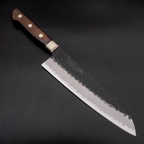 Santoku Stainless Clad Blue Super Kurouchi Tsuchime Western Handle 180mm-Blue Super-Kurouchi-Western Handle-[Musashi]-[Japanese-Kitchen-Knives]