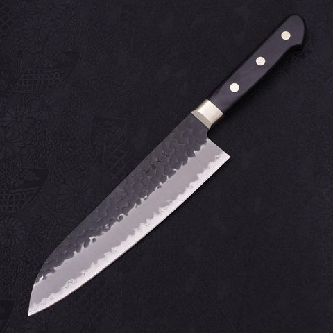 Santoku Stainless Clad Blue Super Kurouchi Tsuchime Western Handle Black 180mm-Blue Super-Kurouchi-Western Handle-[Musashi]-[Japanese-Kitchen-Knives]