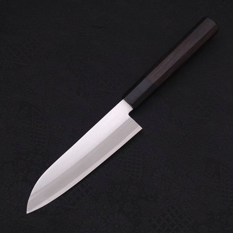 Santoku Stainless Clad Blue Super Polished Buffalo Ebony Handle 140mm-Blue Super-Polished-Japanese Handle-[Musashi]-[Japanese-Kitchen-Knives]