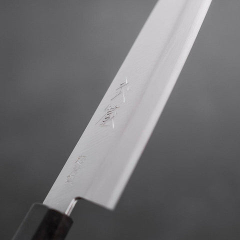 Santoku Stainless Clad Blue Super Polished Buffalo Ebony Handle 140mm-Blue Super-Polished-Japanese Handle-[Musashi]-[Japanese-Kitchen-Knives]