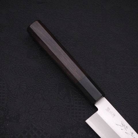 Santoku Stainless Clad Blue Super Polished Buffalo Ebony Handle 140mm-Blue Super-Polished-Japanese Handle-[Musashi]-[Japanese-Kitchen-Knives]