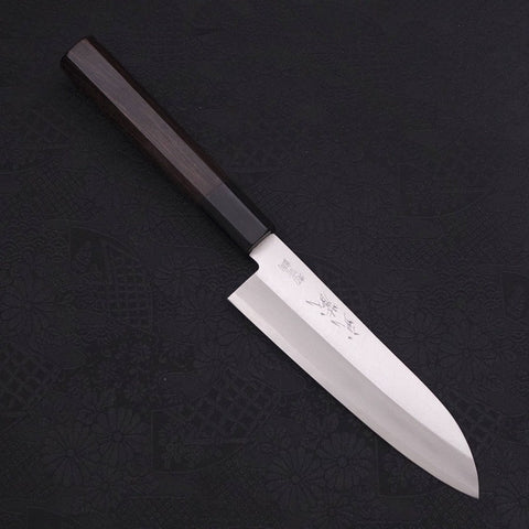 Santoku Stainless Clad Blue Super Polished Buffalo Ebony Handle 140mm-Blue Super-Polished-Japanese Handle-[Musashi]-[Japanese-Kitchen-Knives]