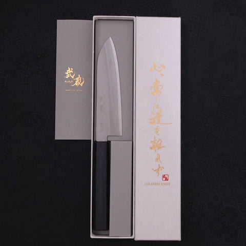 Santoku Stainless Clad Blue Super Polished Dark Blue Handle 140mm-Blue Super-Polished-Japanese Handle-[Musashi]-[Japanese-Kitchen-Knives]