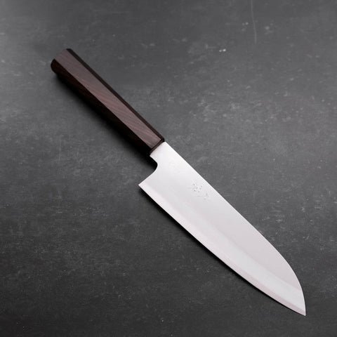 Santoku Stainless Clad Blue Super Polished Ebony Handle 180mm-Blue Super-Polished-Japanese Handle-[Musashi]-[Japanese-Kitchen-Knives]