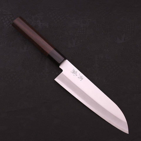 Santoku Stainless Clad Blue Super Polished Shitan Handle 170mm-Blue Super-Polished-Japanese Handle-[Musashi]-[Japanese-Kitchen-Knives]