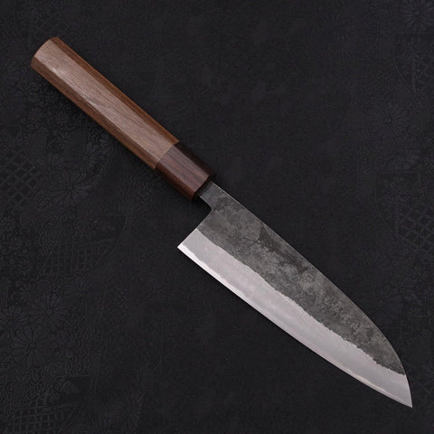 Santoku Stainless Clad Blue steel #2 Kurouchi Walnut Shitan Handle 165mm-Blue steel #2-Kurouchi-Japanese Handle-[Musashi]-[Japanese-Kitchen-Knives]