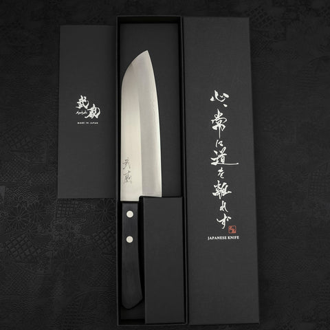 Santoku VG-1 Polished Western Black Handle 170mm (Tsuba Nashi)-Polished-VG-1-Western Handle-[Musashi]-[Japanese-Kitchen-Knives]