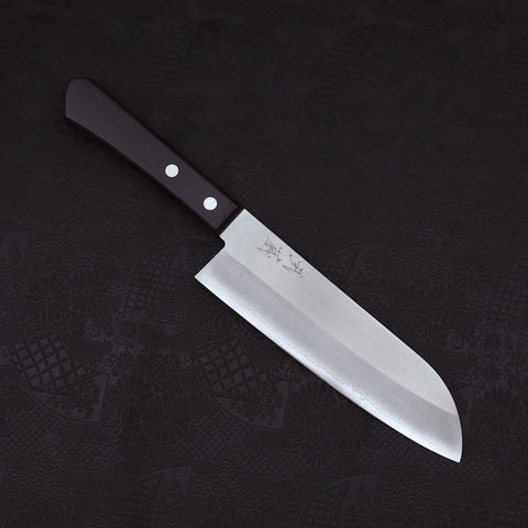 Santoku VG-1 Polished Western Black Handle 170mm (Tsuba Nashi)-Polished-VG-1-Western Handle-[Musashi]-[Japanese-Kitchen-Knives]