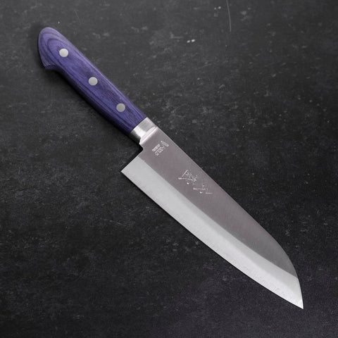 Santoku VG-1 Polished Western Mahogany Blue Handle 170mm-Polished-VG-1-Western Handle-[Musashi]-[Japanese-Kitchen-Knives]