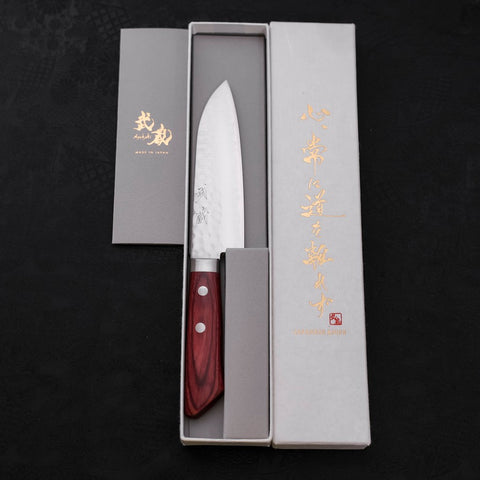 Santoku VG-1 Tsuchime Western Red Handle 135mm-VG-1-Damascus-Western Handle-[Musashi]-[Japanese-Kitchen-Knives]