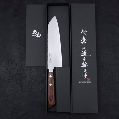 Santoku VG-1 Tsuchime Western Tsuba Mahogany Handle 165mm-Tsuchime-VG-1-Western Handle-[Musashi]-[Japanese-Kitchen-Knives]