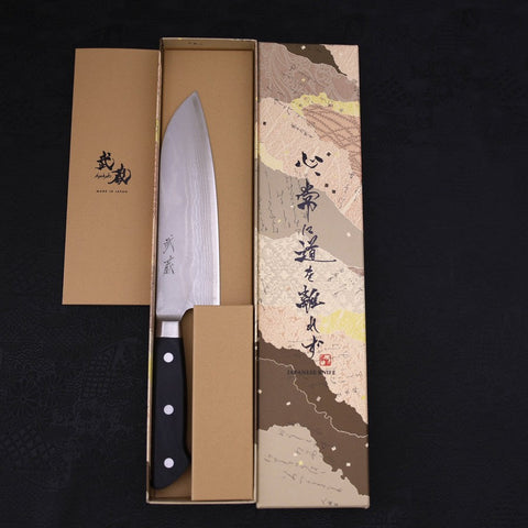 Santoku VG-10 Damascus Western Black Handle Seki 170mm-VG-10-Damascus-Western Handle-[Musashi]-[Japanese-Kitchen-Knives]