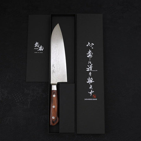 Santoku VG-10 Damascus Western Mahogany Handle 180mm-VG-10-Damascus-Western Handle-[Musashi]-[Japanese-Kitchen-Knives]