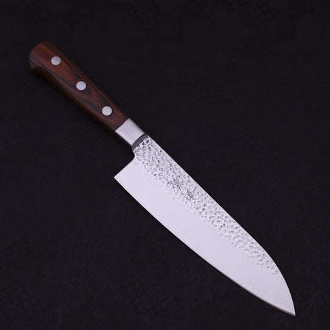 Santoku VG-10 Mirror Tsuchime Damascus Mahogany Handle 180mm-VG-10-Damascus-Western Handle-[Musashi]-[Japanese-Kitchen-Knives]