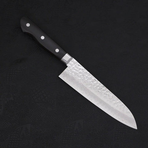 Santoku VG-10 Mirror Tsuchime Damascus Western Black Handle 180mm-VG-10-Damascus-Western Handle-[Musashi]-[Japanese-Kitchen-Knives]