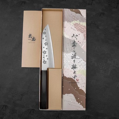 Santoku VG-10 Polished Sakura Ebony Handle 150mm-VG-10-Polished-Japanese Handle-[Musashi]-[Japanese-Kitchen-Knives]