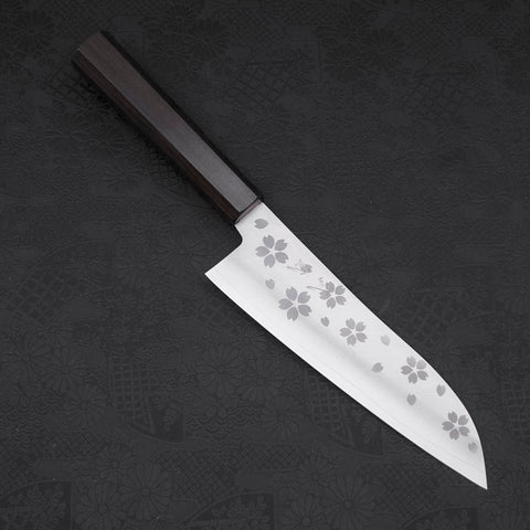 Santoku VG-10 Polished Sakura Ebony Handle 175mm-VG-10-Polished-Japanese Handle-[Musashi]-[Japanese-Kitchen-Knives]