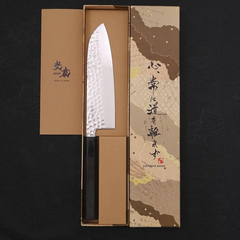 Santoku VG-10 Tsuchime Damascus Buffalo Ebony Handle 170mm-VG-10-Damascus-Japanese Handle-[Musashi]-[Japanese-Kitchen-Knives]