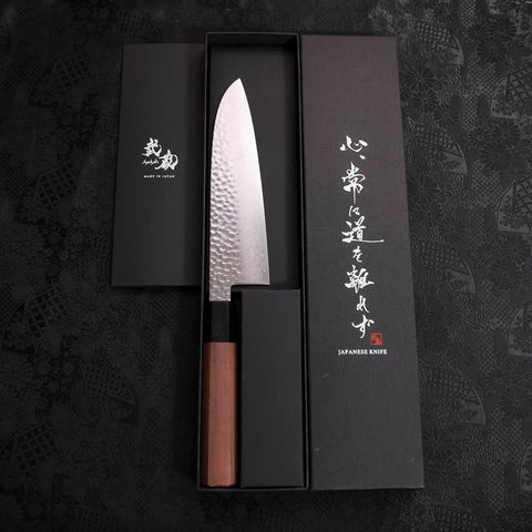 Santoku VG-10 Tsuchime Damascus Walnut Handle 165mm-Damascus-VG-10-Japanese Handle-[Musashi]-[Japanese-Kitchen-Knives]