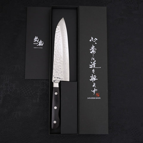 Santoku VG-10 Tsuchime Damascus Western Black Handle 180mm-VG-10-Damascus-Western Handle-[Musashi]-[Japanese-Kitchen-Knives]