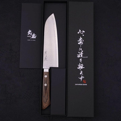 Santoku VG-10 Tsuchime Damascus Western Brown Handle 170mm-VG-10-Damascus-Western Handle-[Musashi]-[Japanese-Kitchen-Knives]