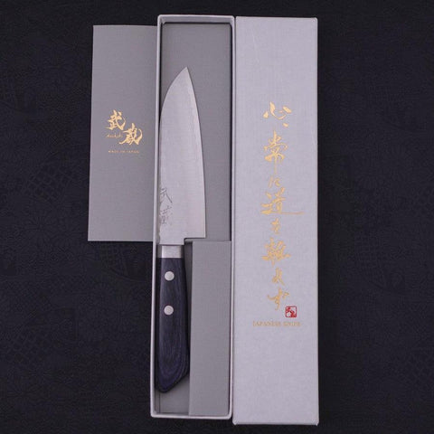 Santoku VG-10 Tsuchime Damascus Western Dark Blue Handle 130mm-VG-10-Damascus-Western Handle-[Musashi]-[Japanese-Kitchen-Knives]