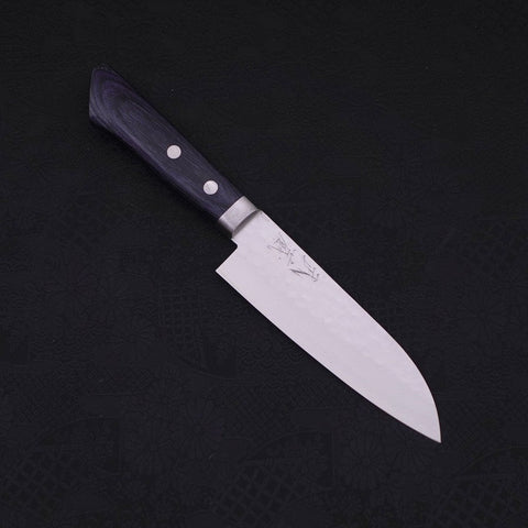 Santoku VG-10 Tsuchime Damascus Western Dark Blue Handle 130mm-VG-10-Damascus-Western Handle-[Musashi]-[Japanese-Kitchen-Knives]