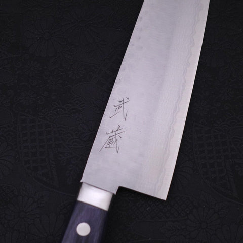 Santoku VG-10 Tsuchime Damascus Western Dark Blue Handle 170mm-VG-10-Damascus-Western Handle-[Musashi]-[Japanese-Kitchen-Knives]