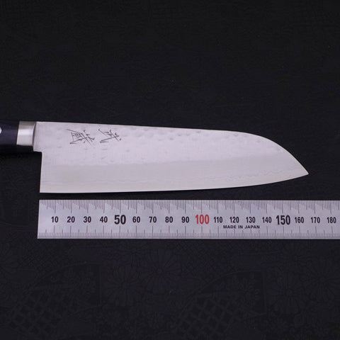 Santoku VG-10 Tsuchime Damascus Western Dark Blue Handle 170mm-VG-10-Damascus-Western Handle-[Musashi]-[Japanese-Kitchen-Knives]