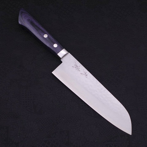 Santoku VG-10 Tsuchime Damascus Western Dark Blue Handle 170mm-VG-10-Damascus-Western Handle-[Musashi]-[Japanese-Kitchen-Knives]