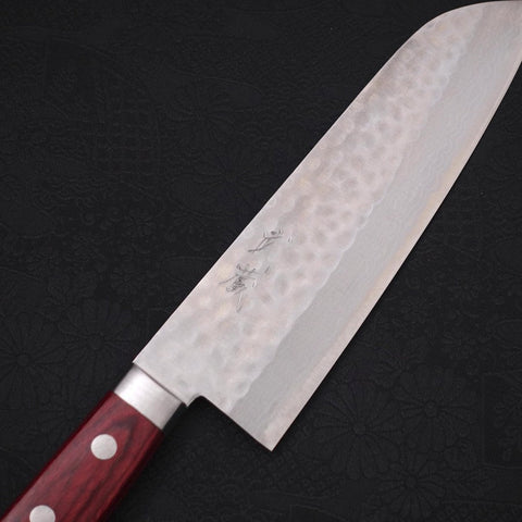 Santoku VG-10 Tsuchime Damascus Western Red Handle 170mm-[Musashi]-[Japanese-Kitchen-Knives]