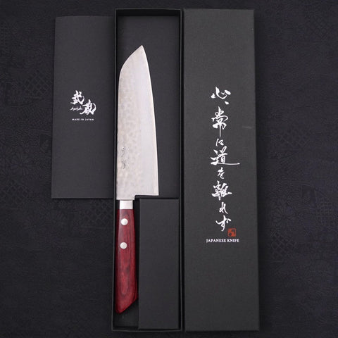 Santoku VG-10 Tsuchime Damascus Western Red Handle 170mm-[Musashi]-[Japanese-Kitchen-Knives]