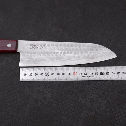 Santoku VG-10 Tsuchime Damascus Western Red Handle 180mm-VG-10-Damascus-Western Handle-[Musashi]-[Japanese-Kitchen-Knives]