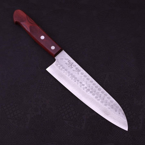 Santoku VG-10 Tsuchime Damascus Western Red Handle 180mm-VG-10-Damascus-Western Handle-[Musashi]-[Japanese-Kitchen-Knives]