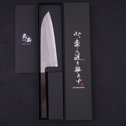 Santoku White Steel #2 Nashiji Ebony Handle 165mm-White steel #2-Nashiji-Japanese Handle-[Musashi]-[Japanese-Kitchen-Knives]