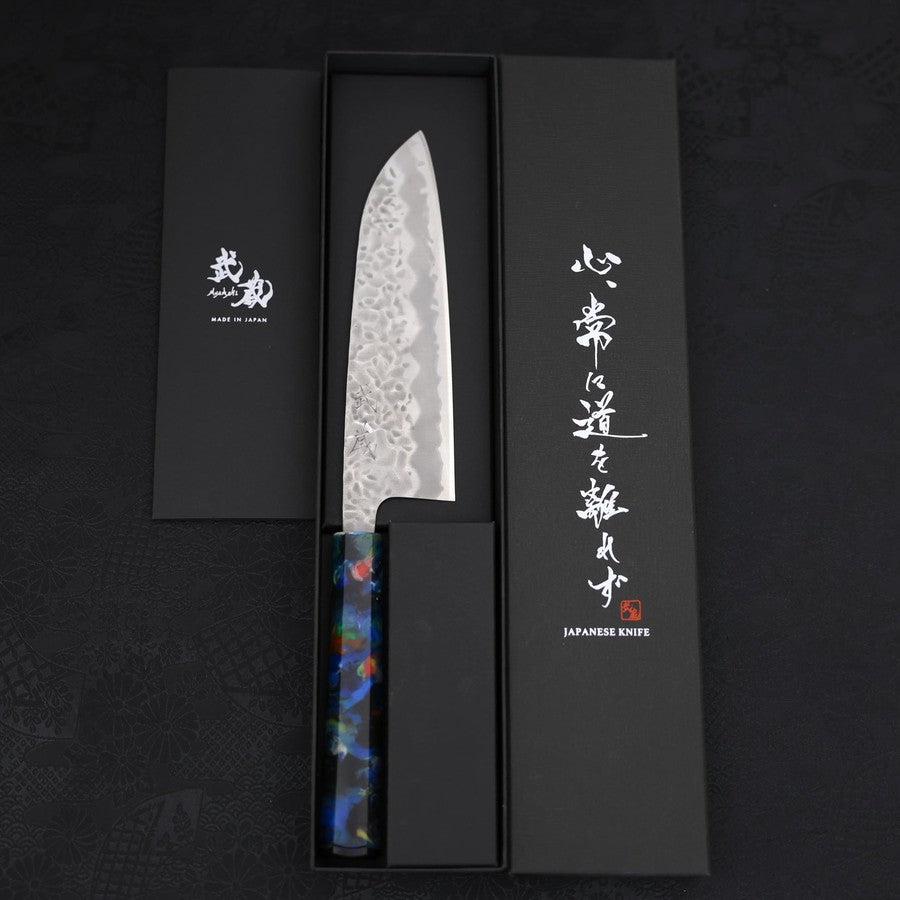 Santoku White steel #1 Stainless Clad Tsuchime Ocean Fireworks Handle 165mm-White steel #1-Tsuchime-Ocean Handle-[Musashi]-[Japanese-Kitchen-Knives]