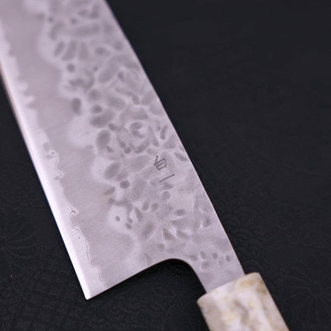 Santoku White steel #1 Stainless Clad Tsuchime Ocean White Blue Handle 165mm-[Musashi]-[Japanese-Kitchen-Knives]