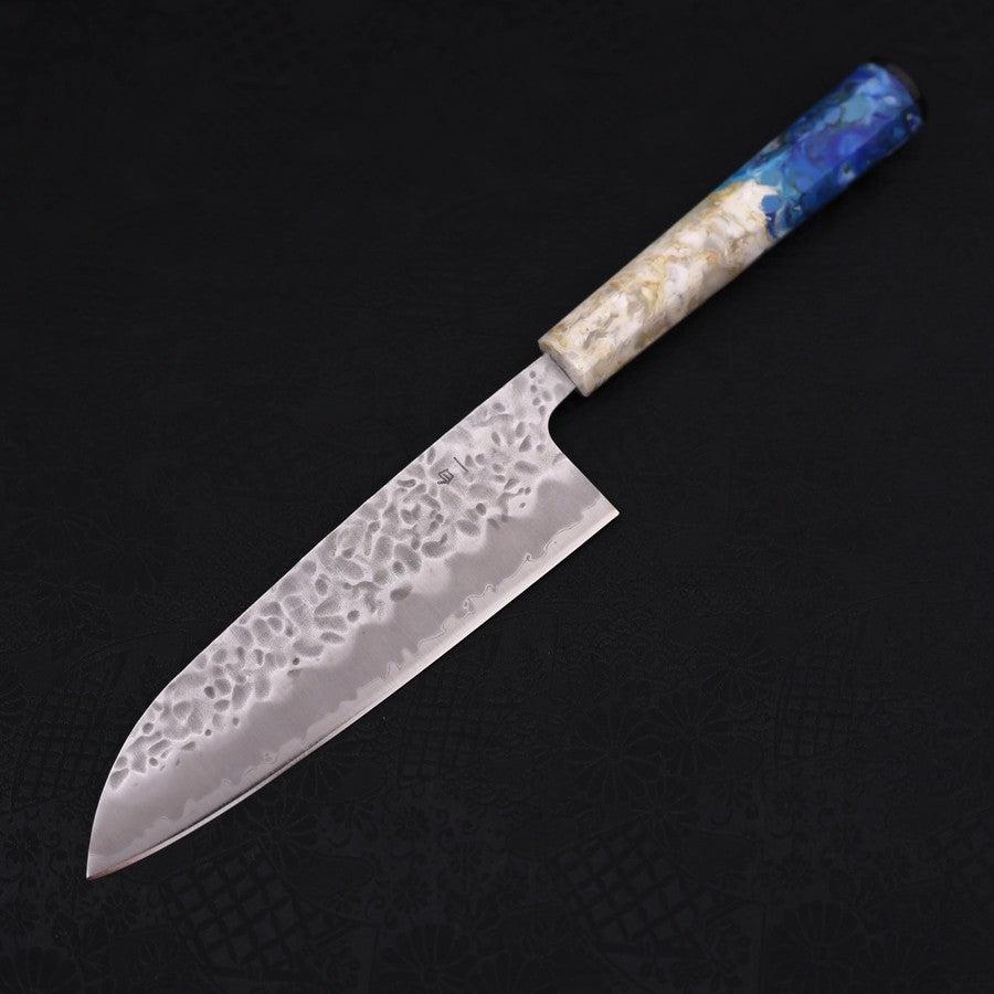 Santoku White steel #1 Stainless Clad Tsuchime Ocean White Blue Handle 165mm-White steel #1-Tsuchime-Ocean Handle-[Musashi]-[Japanese-Kitchen-Knives]