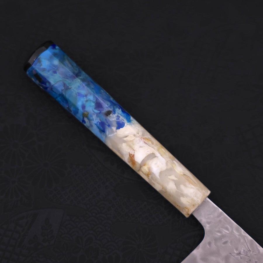 Santoku White steel #1 Stainless Clad Tsuchime Ocean White Blue Handle 165mm-White steel #1-Tsuchime-Ocean Handle-[Musashi]-[Japanese-Kitchen-Knives]