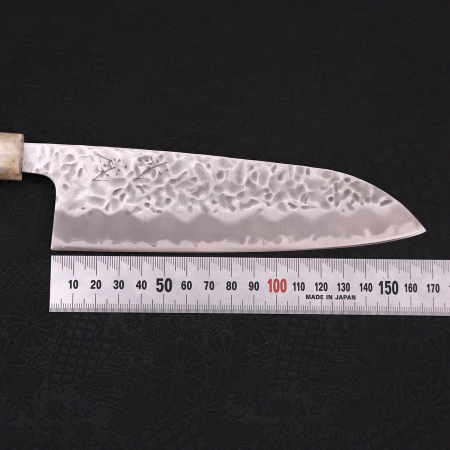 Santoku White steel #1 Stainless Clad Tsuchime Ocean White Blue Handle 165mm-White steel #1-Tsuchime-Ocean Handle-[Musashi]-[Japanese-Kitchen-Knives]